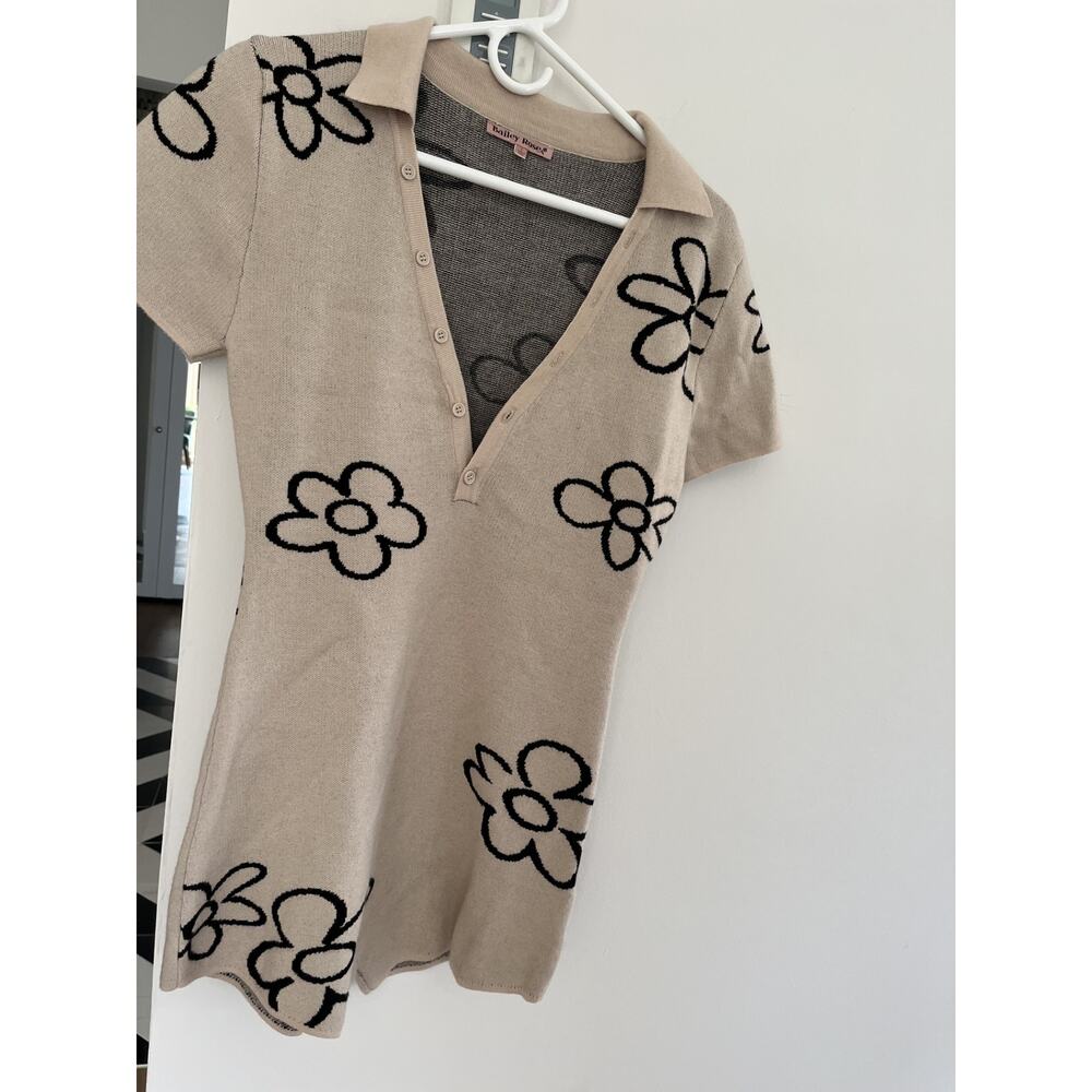 Bailey Rose Romper Sweater Mini Skort Collar 3/4 Button Up Y2K Twee